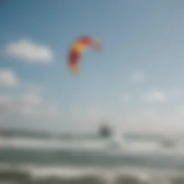 An action shot of kiteboarding with pop up kites soaring in various wind conditions