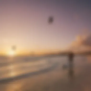 Local kiteboarding community enjoying a sunset at the beach