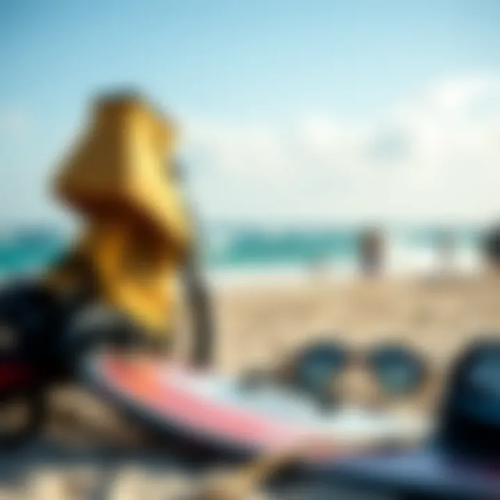 Essential Kiteboarding Gear Kiteboarding gear setup on the beach