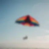 A vibrant kite soaring against the blue sky over Sankt Peter-Ording