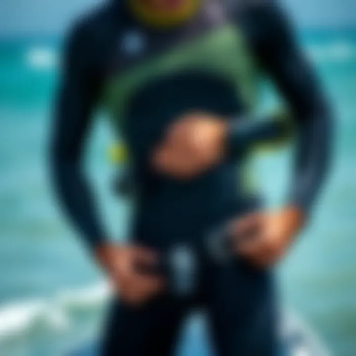 Kiteboarder adjusting wetsuit for optimal fit