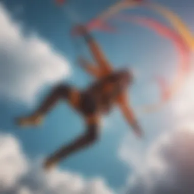 A sky surfer gliding through vibrant skies with a colorful parachute.