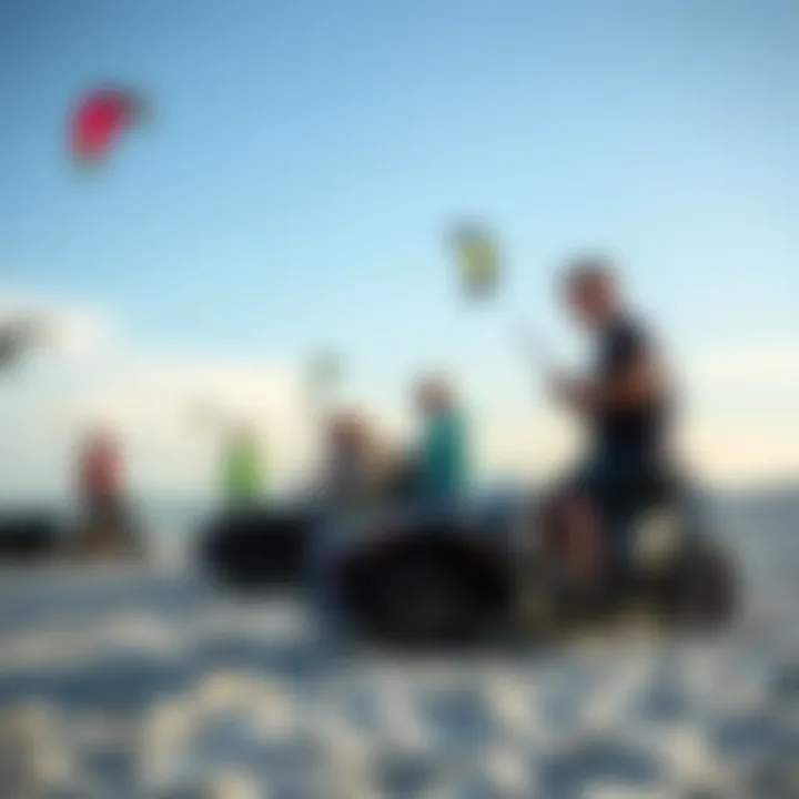 Kiteboarding enthusiasts enjoying a rental experience by the beach