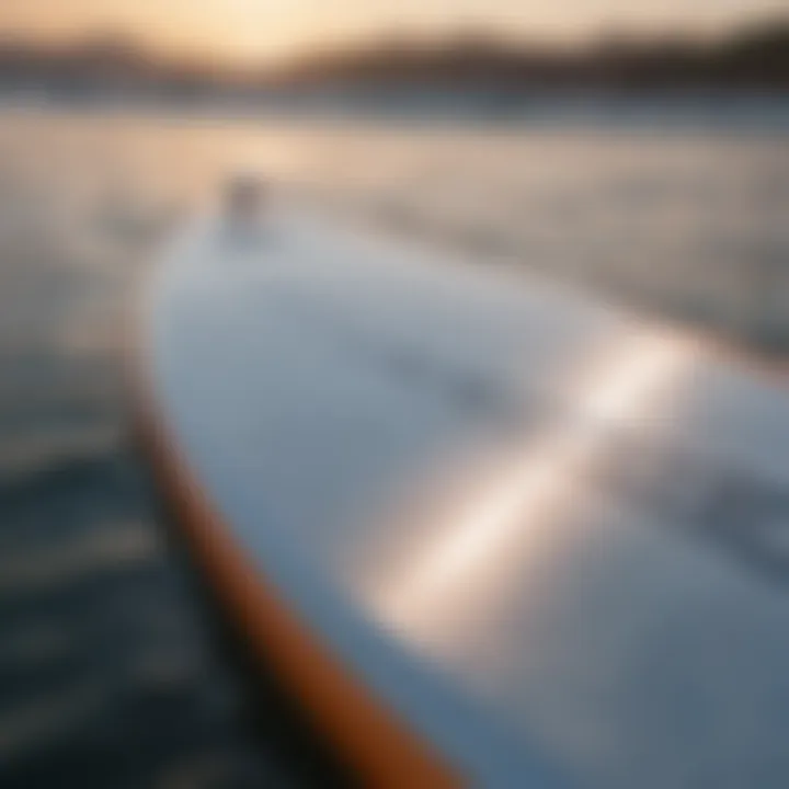 Close-up view of a sup wing foil board showcasing its streamlined design.