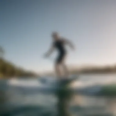 A rider gliding effortlessly on water using a sup wing foil board.