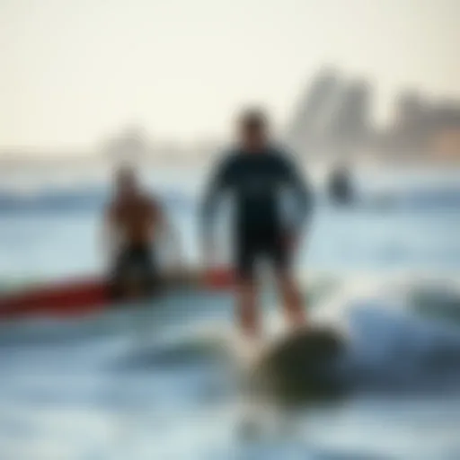 A stunning view of surfers riding waves at Tel Aviv beach