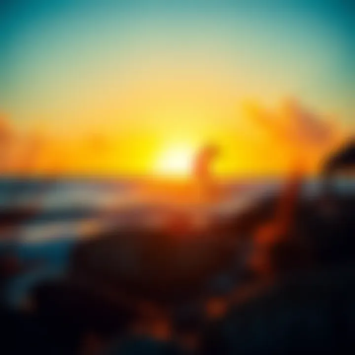 Sunset Over a Surfer's Paradise A scenic view of a surfers' paradise at sunset