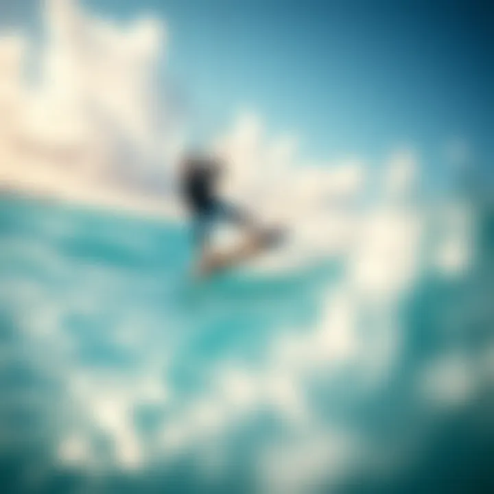 Kiteboarder gliding over turquoise waters