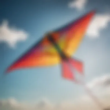 A colorful big kite soaring in the sky during a sunny day