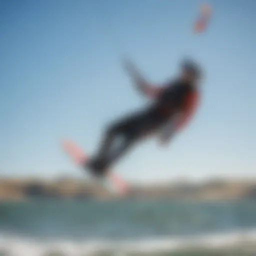 A vibrant kiteboarding scene at Bodega Bay, showcasing colorful kites soaring against a clear blue sky.