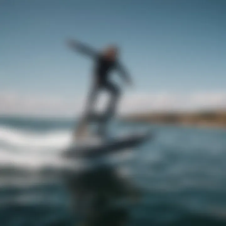 A wake foiler performing tricks and maneuvers