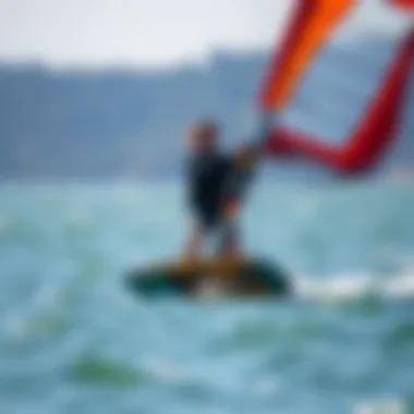 Beginner enjoying wing foiling on calm waters