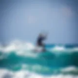 A kiteboarder executing the phantom s technique over a vibrant ocean wave.
