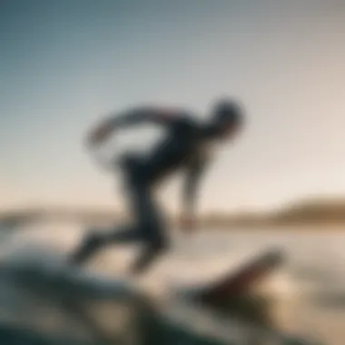 Kiteboarder in Action Wearing Mystic Wetsuit A kiteboarder wearing a Mystic wetsuit in action on the water