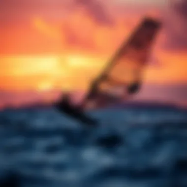 A serene sunset scene with hydro foiling in action, capturing the essence of the sport