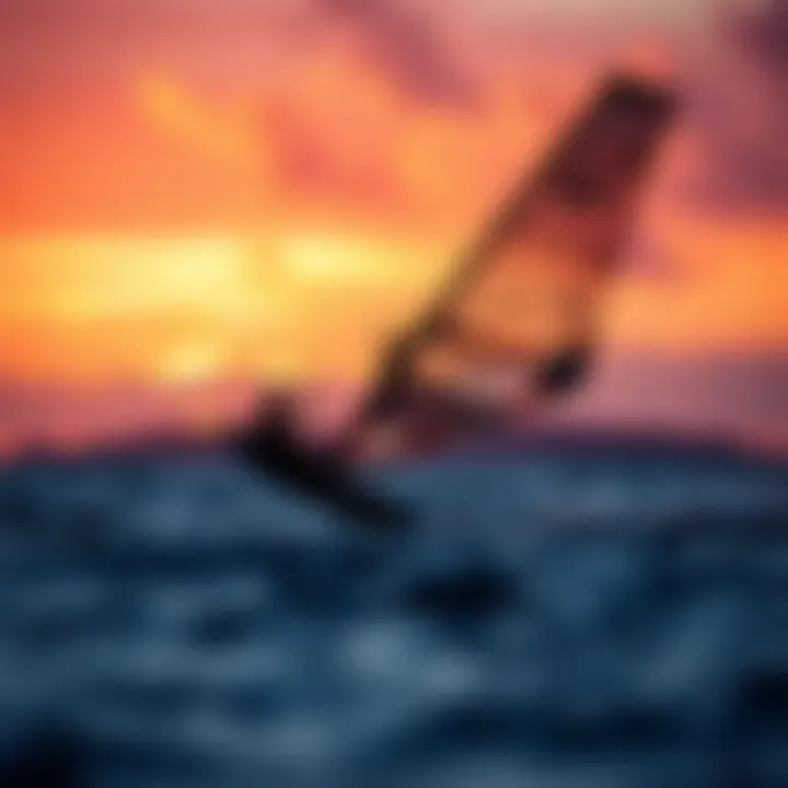 A serene sunset scene with hydro foiling in action, capturing the essence of the sport