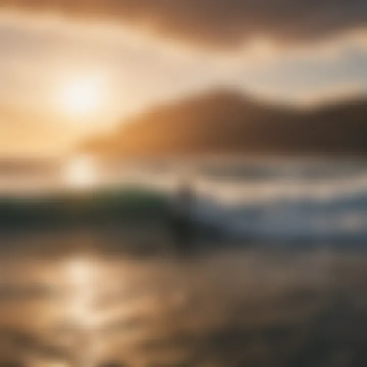 Scenic view of a hydrofoil surfing community at sunset