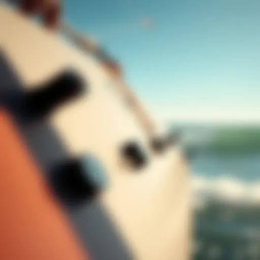 A close-up view of a kite surfboard showcasing its unique design features.