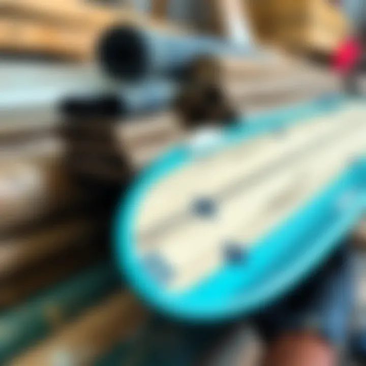 Materials in Kite Surfboard Construction Materials used in the construction of kite surfboards displayed creatively.