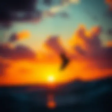 Sunset Kite Surfing Experience in Miami A vibrant sunset scene highlighting a kite surfer gliding over the water