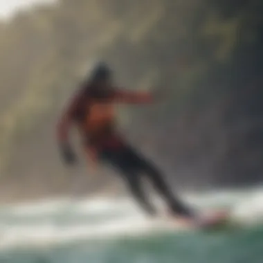 A kiteboarder demonstrating safety measures while riding