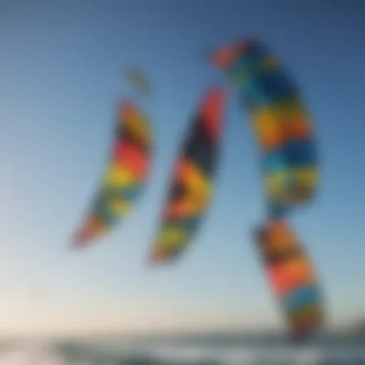 Various types of kiteboard kites showcasing designs and colors