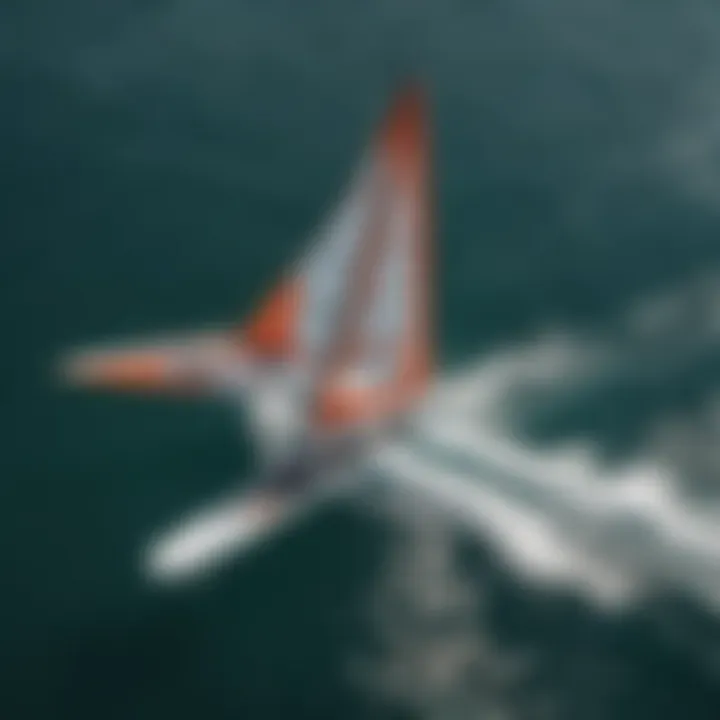 An aerial shot capturing the thrilling moment of one wing foiling on the water, highlighting the speed and agility.