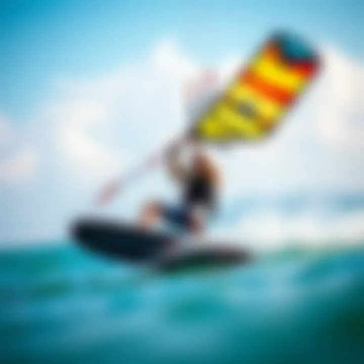 Kiteboarder in Action with Fone Wing Kiteboarder skillfully maneuvering with a Fone Wing on the water
