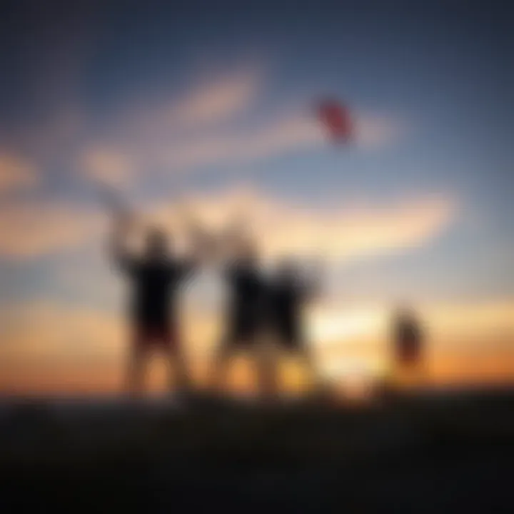 Kiteboarding at Sunset with Fone Wings Group of kiteboarders enjoying their time with Fone Wings at sunset