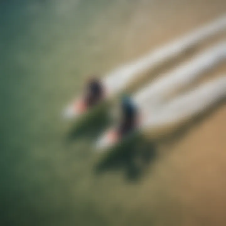 Aerial view of kiteboarders using quad fins in various conditions