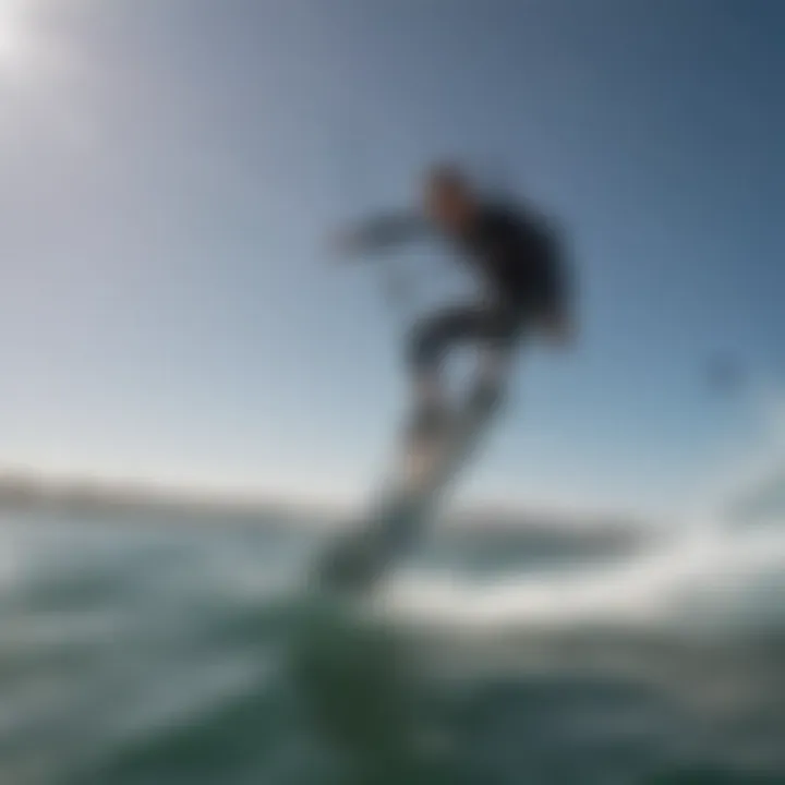 Kiteboarder soaring above the water with a hydrofoil surfboard