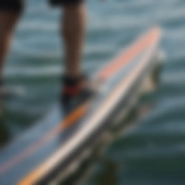 Close-up of the hydrofoil fin and board material