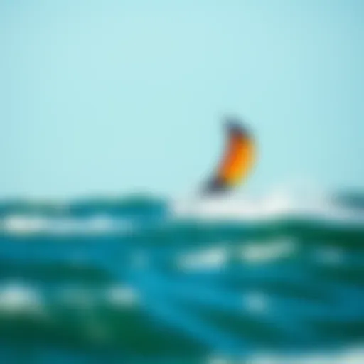 A vibrant kite soaring above the ocean waves during a kiteboarding session