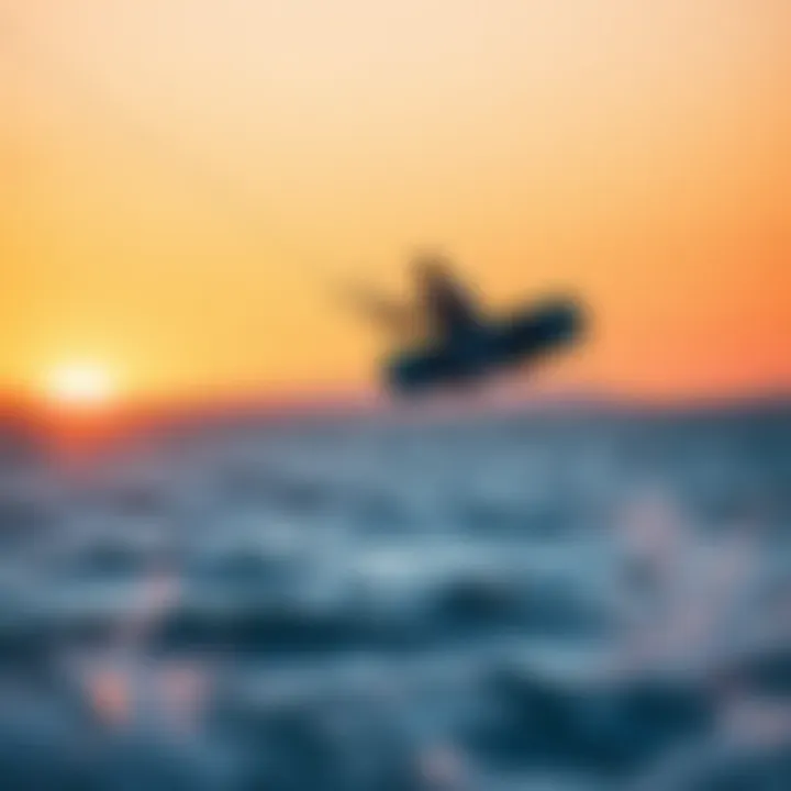A skilled kiteboarder executing an impressive jump against a stunning sunset backdrop
