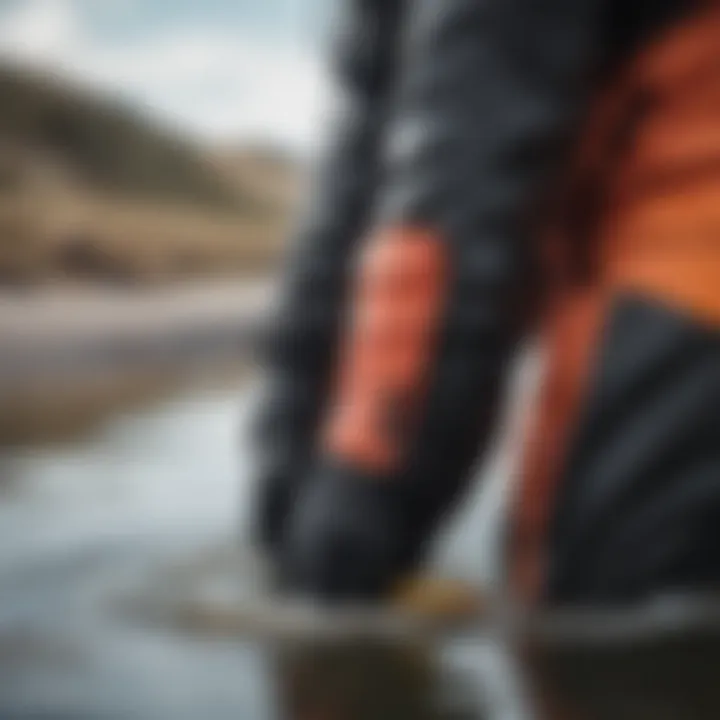 Close-up of a drysuit showcasing its material and construction