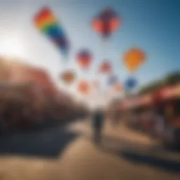 A colorful array of foil kites displayed in a vibrant setting