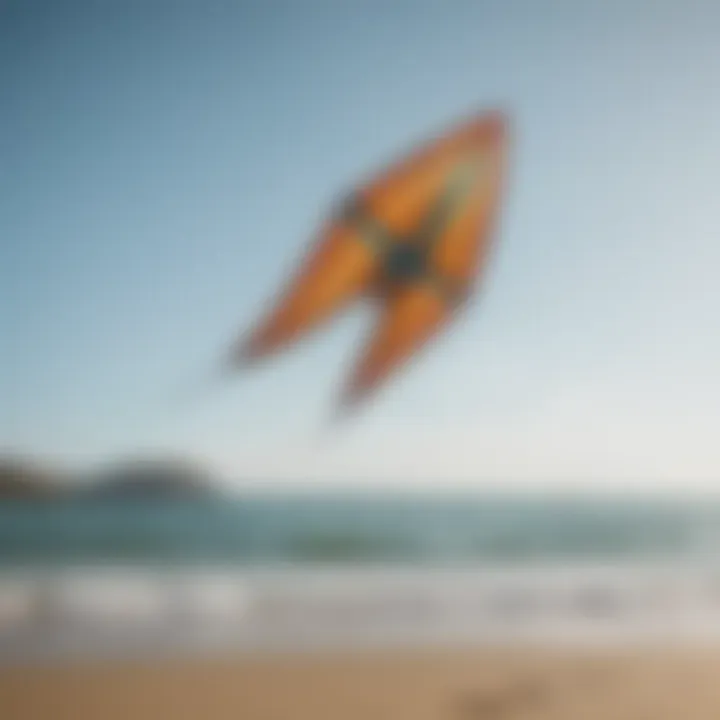 Foil kite soaring high above a picturesque beach