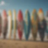 Various kite surfboard designs showcasing color and style