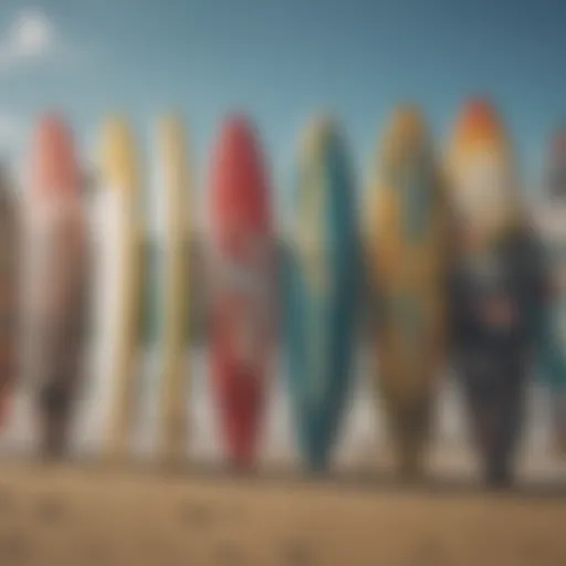 Various kite surfboard designs showcasing color and style