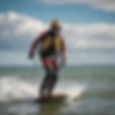 Kiteboarder wearing Mustang drysuit in action