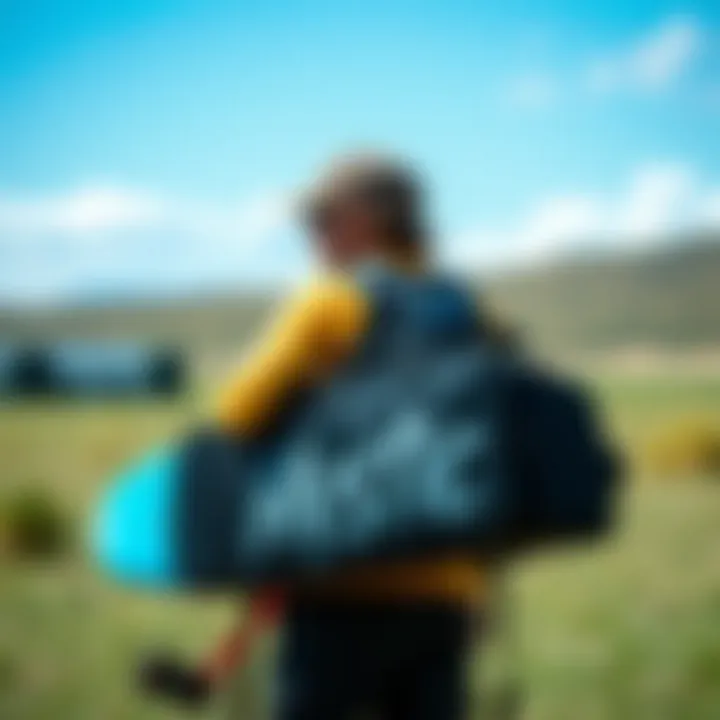 A rider using the Mystic Kiteboard Bag in an outdoor setting.