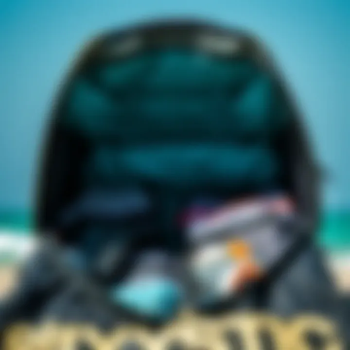 An open Mystic Kiteboard Bag displaying its spacious interior and organizational features.