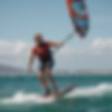 Kiteboarder using the North Foil in a stunning water setting