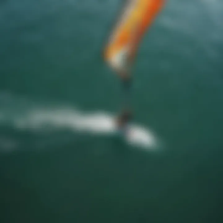 Aerial perspective showcasing kiteboarding with efoils