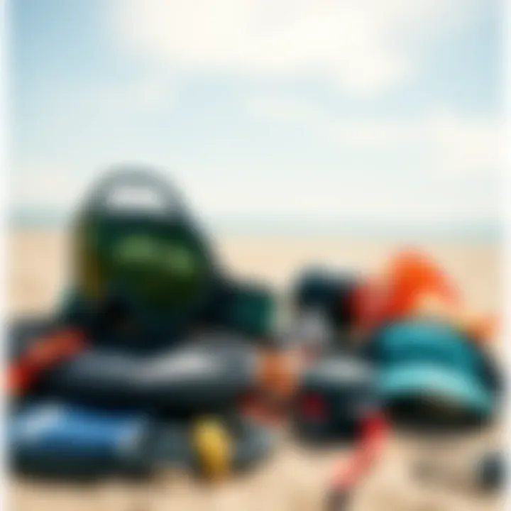 Essential kitesurf accessories displayed