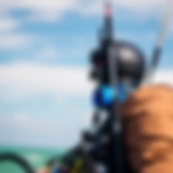 Kiteboarding Gear Essentials: A Detailed Look Close-up of kiteboarding equipment set against an azure sky