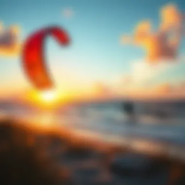 Sunset Serenity: The Kiteboarding Experience A vibrant kite soaring over a picturesque beach during sunset