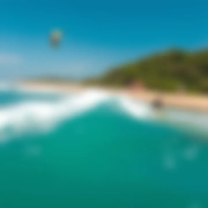 Top Kiteboarding Locations: Nature’s Playground A scenic view of a popular kiteboarding destination with waves and wind