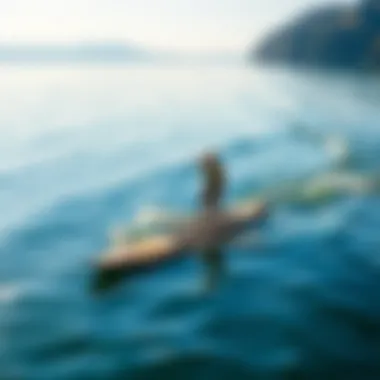 Slingshot SUP in Action on Tranquil Waters Slingshot inflatable SUP navigating through calm waters