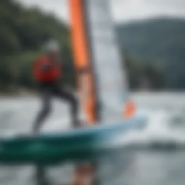 An instructor demonstrating safety protocols for hydrofoil users.